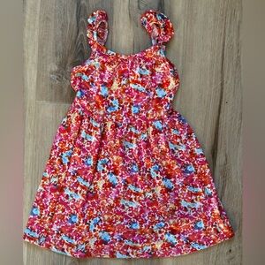 Vibrant Floral Kids Dress in Red and Blue